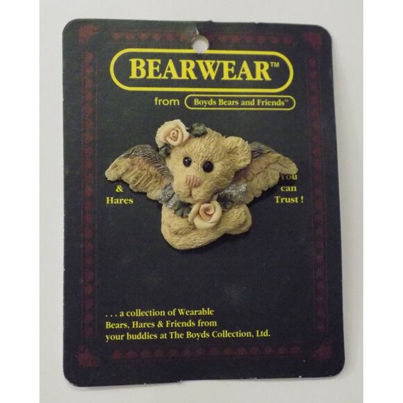Bearwear Jewelry - Boyds Bears Bearwear Brooch Lapel Pin 1995 Juliette with Rose Vintage - 2662